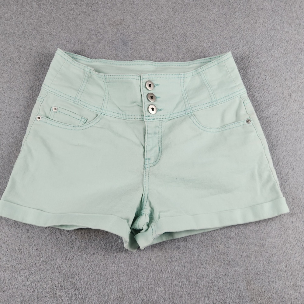 No Boundaries Shorts Womens 1 Mint Green Denim High Rise Triple Button Cuffed